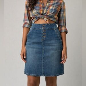 Prana Aubrey Denim Skirt Button Front Organic Cotton Medium Wash | Size 6